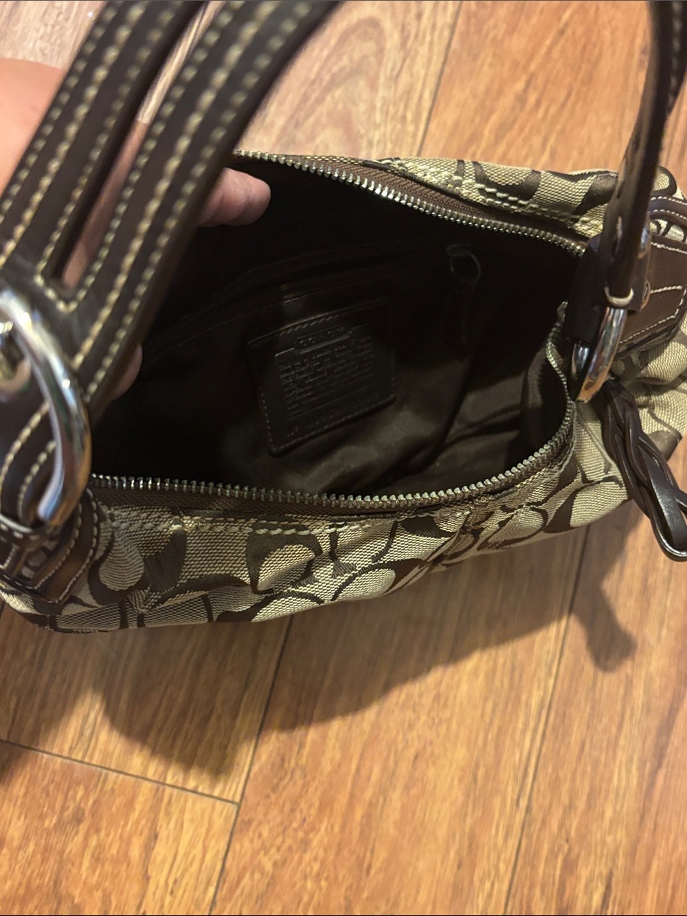 Coach Khaki & Black Signature Canvas Shoulder mini Bag - Picture 7 of 9
